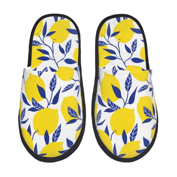 Balery Tropical Lemon Pantuflas de Casa de Felpa Silenciosas con Diseño Estampado, Zapatillas Cómodas Antideslizantes de Algodón para Interior-Medium