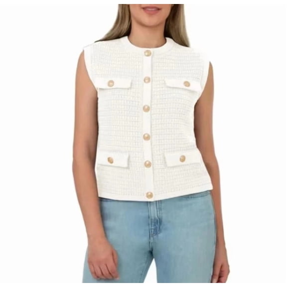 BLANKNYC Women's Sweater Vest, Sleeveless Knit Textured, Cream, Size XS