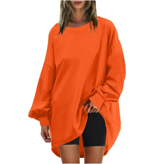Yuyuzo Womens Oversized Crewneck Sweatshirt Fall Casual Solid Color Pullover Long Sleeve Tunic Tops