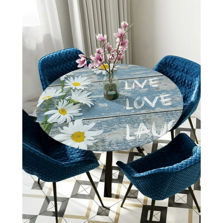 

Round Fitted Tablecloth Daisy Flower Wood Texture Elastic Edged Table Cover Protector Cloth Waterproof Polyester Rectangle 50 -54