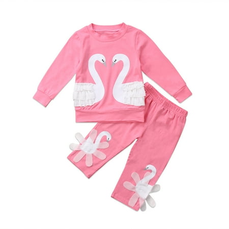 

Baby Girl Outfit Set Long Sleeve 3D Swan Print Crewneck Top Legging Pant Clothes Set 1-6T