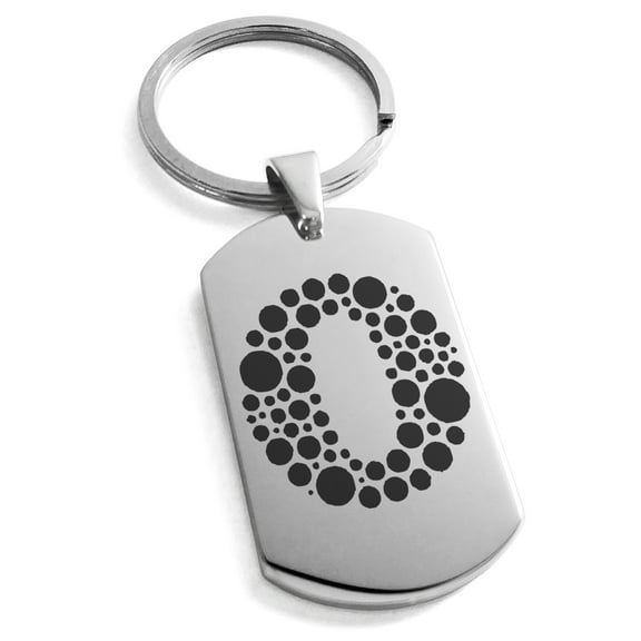 Stainless Steel Letter O Initial Dotted Monogram Engraved Engraved Dog Tag Keychain Keyring