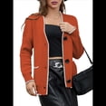 thumbnail image 2 of Suéter de Larga con Bloques de Color para Mujer, Abrigo Informal de Otoño con Botones y Bolsillo Naranja-Rojo XL, 2 of 8