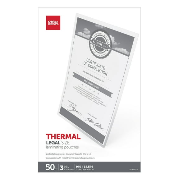 Office Depot® Brand Laminating Pouches, Legal Size, 3 Mil, 9" x 14.5", Pack Of 50