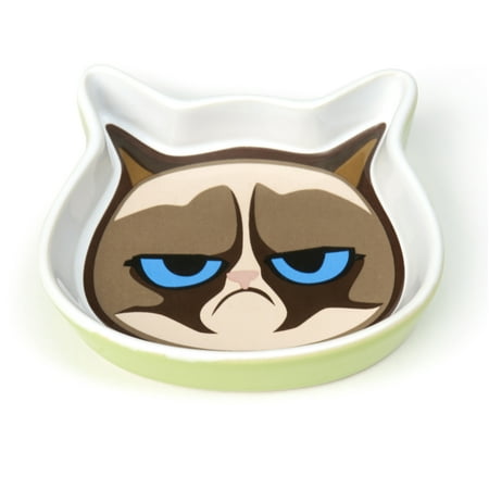 PetRageous Designs 4.75-Inch 4 Ounce Capacity Grumpy Cat Saucer, Green