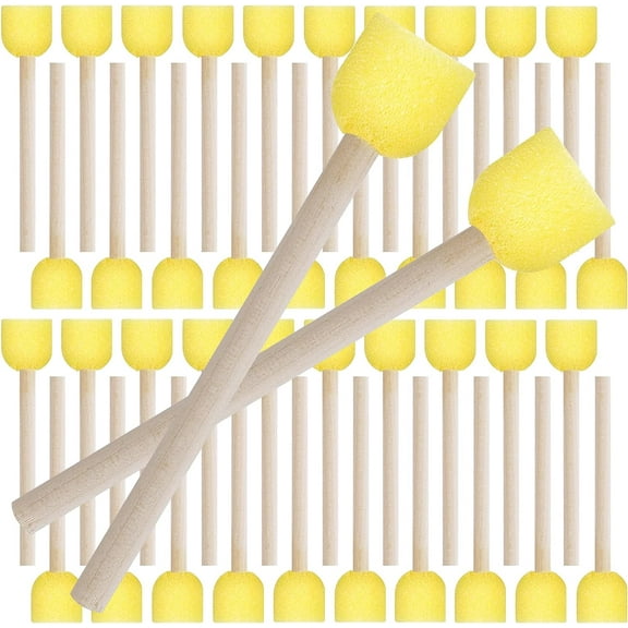 40 Pieces Round Paint Foam Sponge Brush Set,Sponge Paint Brush Paint Tools for Kids,Wooden Handle Foam Brushes,Stencil Sponge Foam Paint Brush for Kids DIY Painting Arts and Crafts,Yellow
