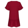thumbnail image 6 of Bigersell Night Out Dresses for Women Solid Color Short Sleeve V-neck Drape Pleated Dress Female Casual Dresses Women's Plus Cocktail Dresses, Style 33298, Red M, 6 of 9
