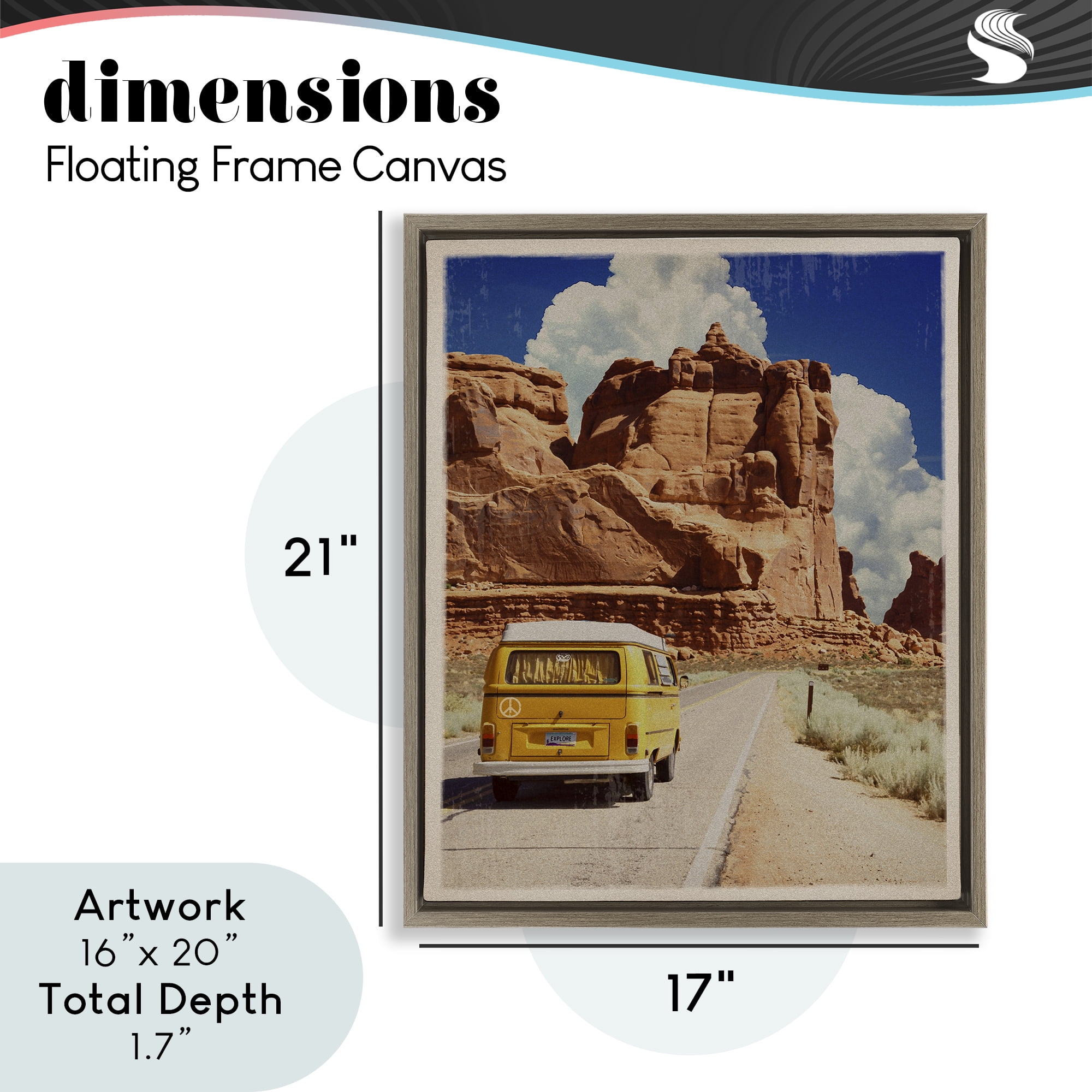 Retro Desert Adventure Brown Framed Floater Canvas Wall Art, design by Old Red Truck