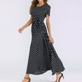 thumbnail image 2 of Fengqque Plus Size Women's Summer Dresses Loose Fit Flowing Pleats Bohemian Elegant Girls Doll Dresses Sunny Beach Party Short Sleeve Beach Polka Bandage Long Maxi Dress, 2 of 9