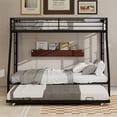 thumbnail image 2 of Miniyam Twin over Full Metal Bunk Bed with Trundle, Square Tube Frame, Space Saving Bunk Bed with Ladder, Black, 2 of 7
