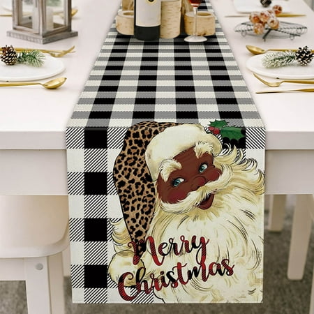 

Sodopo Xmas Christmas Decorations on Clearance Christmas Table Runner Black Santa Claus Plaid Merry Christmas Decorations Holly Berries Holiday 13 X 72 Inch Winter Table Kitchen Dining Party Supplies