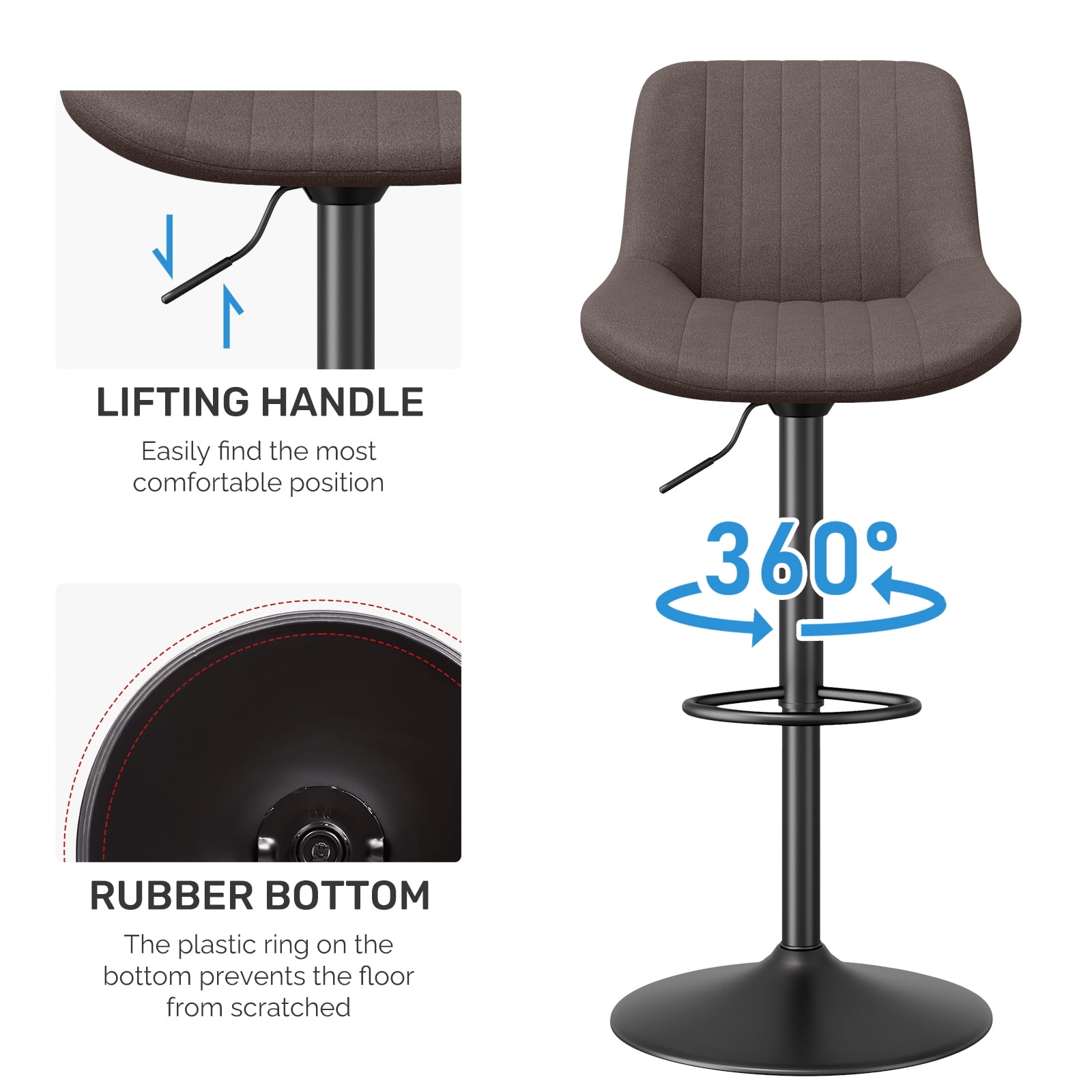 Daluvenix Adjustable Bar Stools Set of 2, Swivel Kitchen Bar Chairs with Back, Modern Tech Fabric Island Chairs for Home Kitchen, Brown