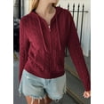 thumbnail image 4 of Females Cable Knit Sweaters Long Sleeve V Neck Sweater Tops Casual Pullover Shirts Fall Fashion Outfits Wine Red M, 4 of 7