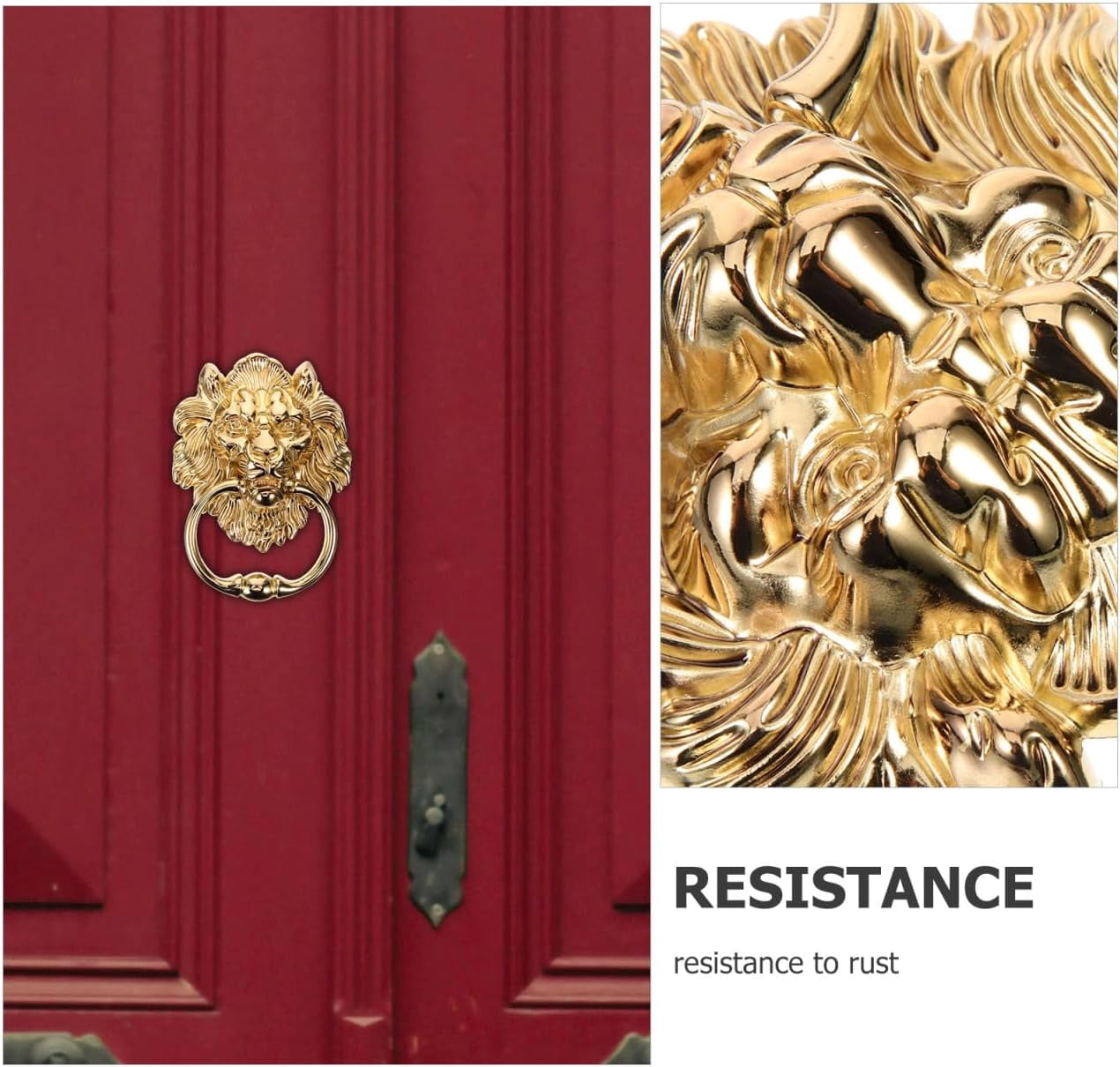 ABCISI Door Handle,  Vintage Brass Lion Front Door Knockers, Antique Decoration Cabinet Cupboard Ring Knob, Brass Door Pull Gold Decor Lion Head Handle, Zinc Alloy