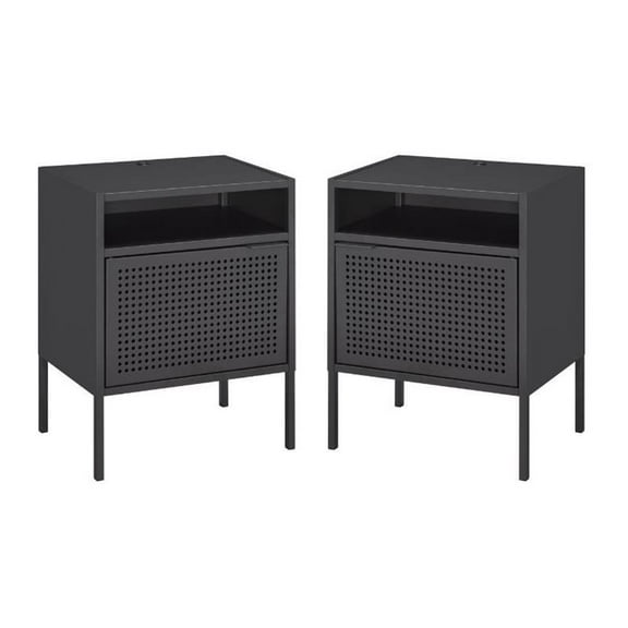Home Square 2 Piece Metal Nightstand Set with USB Port in Gray