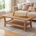 thumbnail image 2 of Finmind Solid Wood Rectangle Coffee Table with Shelf, 47-inch Center Table, 2-Tier Modern Tea Table ,Rustic Brown, 2 of 11