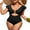 Black, variant on Charmo Womens V Neck 1 Piece Monokini Swimwear Ruffled Sleeve Swimsuit Tummy Control Bath Suit