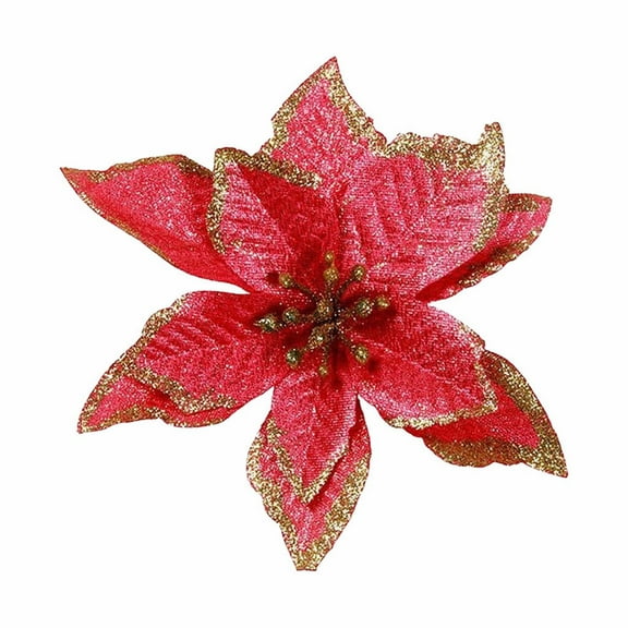 Fake Flower Bouquet 12Pcs 15Cm Glitter Artificial Flowers Christmas Tree Ornaments Artificial Flowers For Christmas Home Wedding Party Decorations,Red Household Imitation