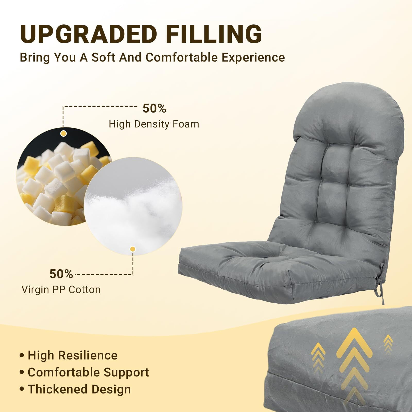 Outdoor High Back Chair Cushion Upgraded Thickened Water-Repellent & Fade-Resistan Patio Chair Cushions For Outdoor Furniture, 44" x20" x4" 1PC Gray