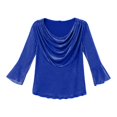thumbnail image 4 of Vinsonshop Womens Sparkly Sequin Cowl Neck Top 3/4 Bell Sleeve Shiny Blouse Loose Fit Draped Pullover Casual Party Tunic Festive Holiday Evening Fall Winter Blue XL, 4 of 4