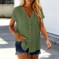 thumbnail image 6 of Ichuanyi Women's V-Neck Short Sleeve Shirt With Button Placket And Collar, Army Green, L, 6 of 9
