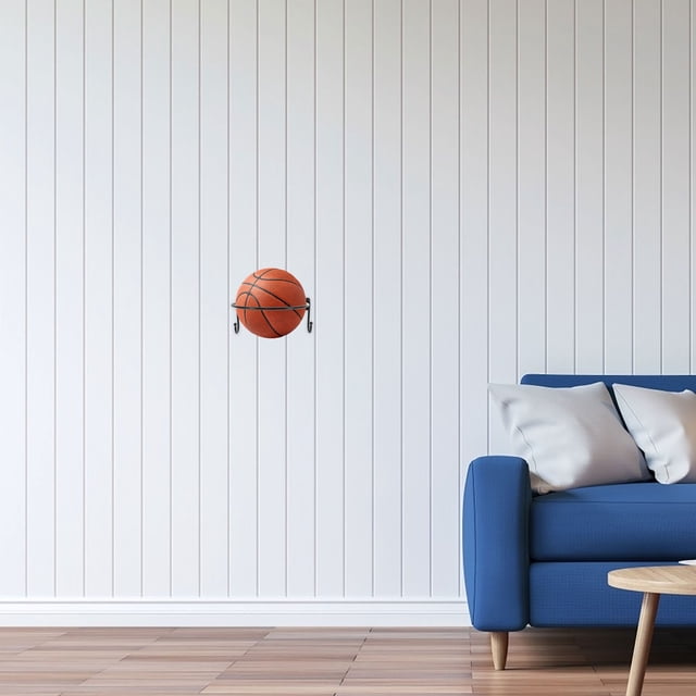 unbranded Black Iron Wall Ball Rack with Hooks for Basketball Football Soccer Storage