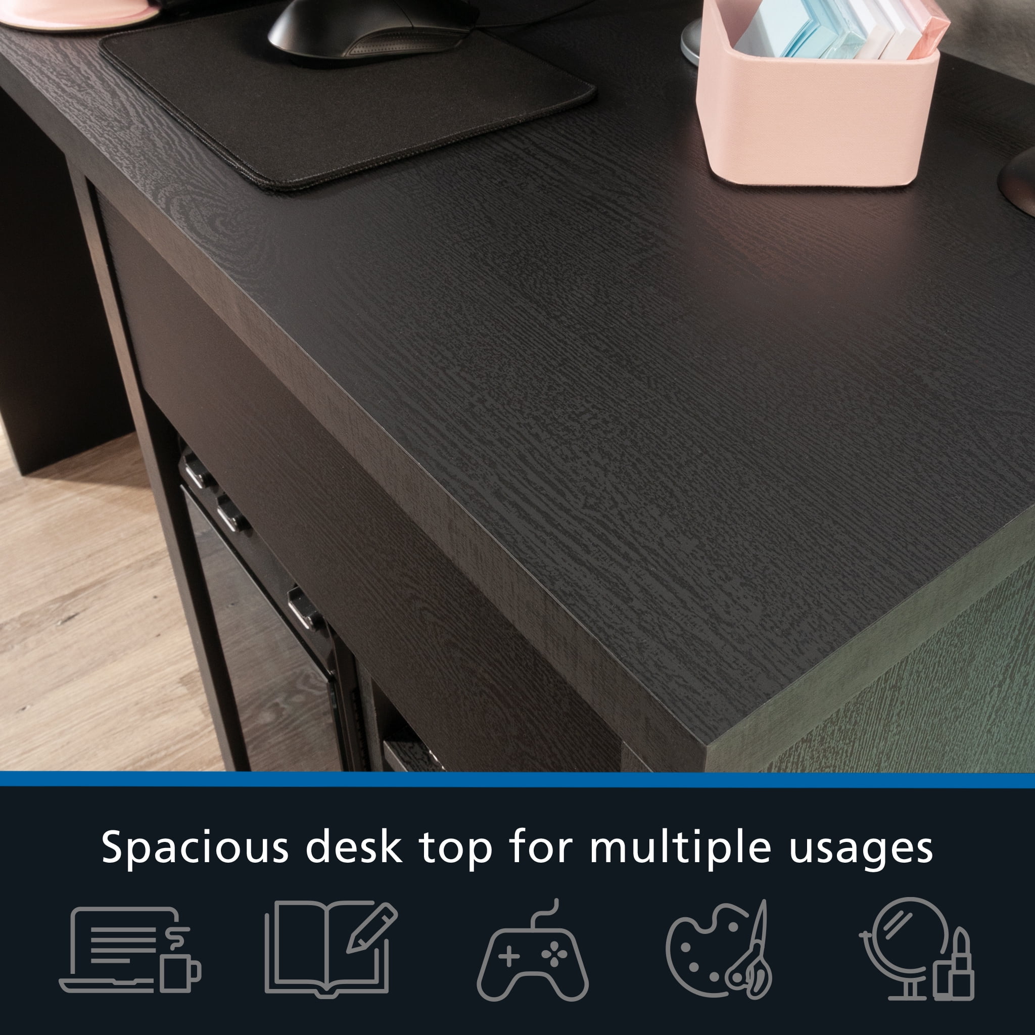 Mainstays Westley Adjustable Shelf Desk with Gaming Headphone Hook and Cable Management, Black Finish