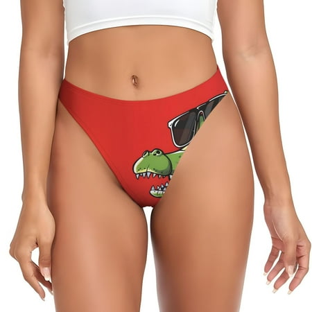 Qokaie Cool Crocodile With Sunglasses Printed Women s Cotton Thong Underwear  Sexy Breathable Panties G-string-XX-Large