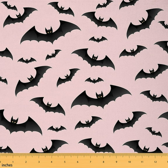 jejeloiu Mystical Bat Fabric by the Yard 1 Yard,Halloween Theme Home Decor Fabric by the Yard,Black Lightpink Sewing Fabric For Teens Boys,Super Cozy Room Decor