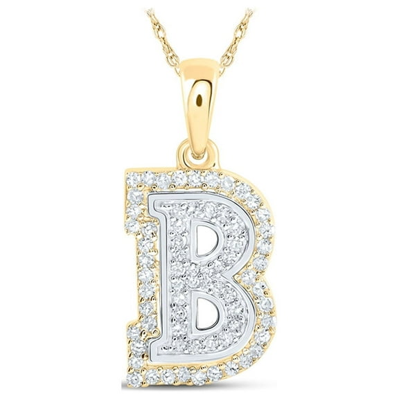 10kt Two-tone Gold Womens Round Diamond B Initial Letter Pendant 1/5 Cttw