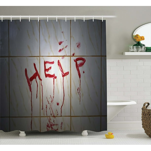 Bloody Shower Curtain Set by , Bloody Help Note in Bathroom Themed