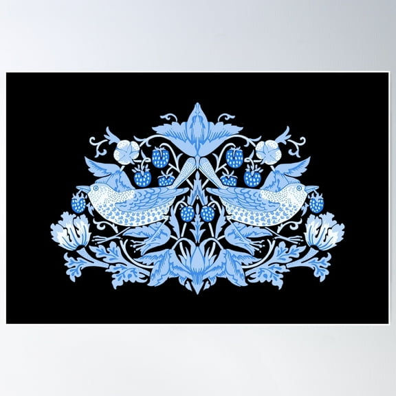 William Morris Strawberry Thief Birds Blue Poster Wall Art, Modern Wall Decor For Living Room Bedroom, 8x12 UNFRAMED
