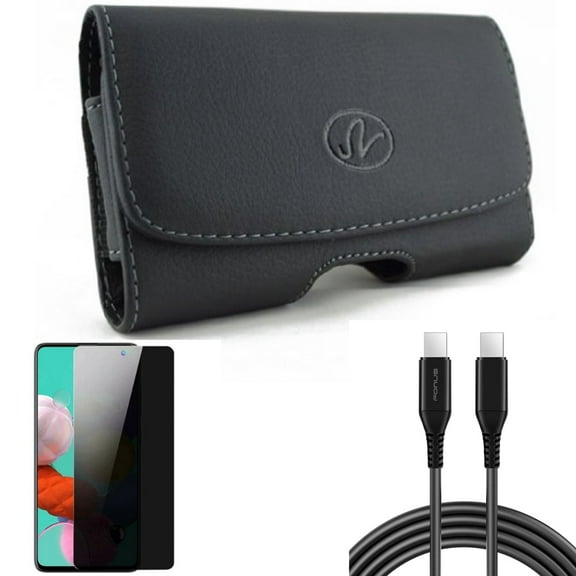 Case Belt Clip & Privacy Screen Protector & 10ft Long USB-C Cable for Samsung Galaxy S20 Fan Edition - Leather Swivel   Tempered Glass Anti-Spy   PD Fast Charger Cord Combo