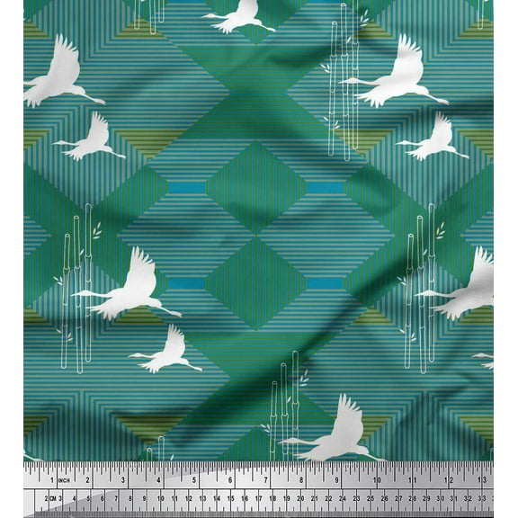 Soimoi Cotton Duck Fabric Geometric & Flying Stork Bird Print Fabric by Yard 42 Inch Wide