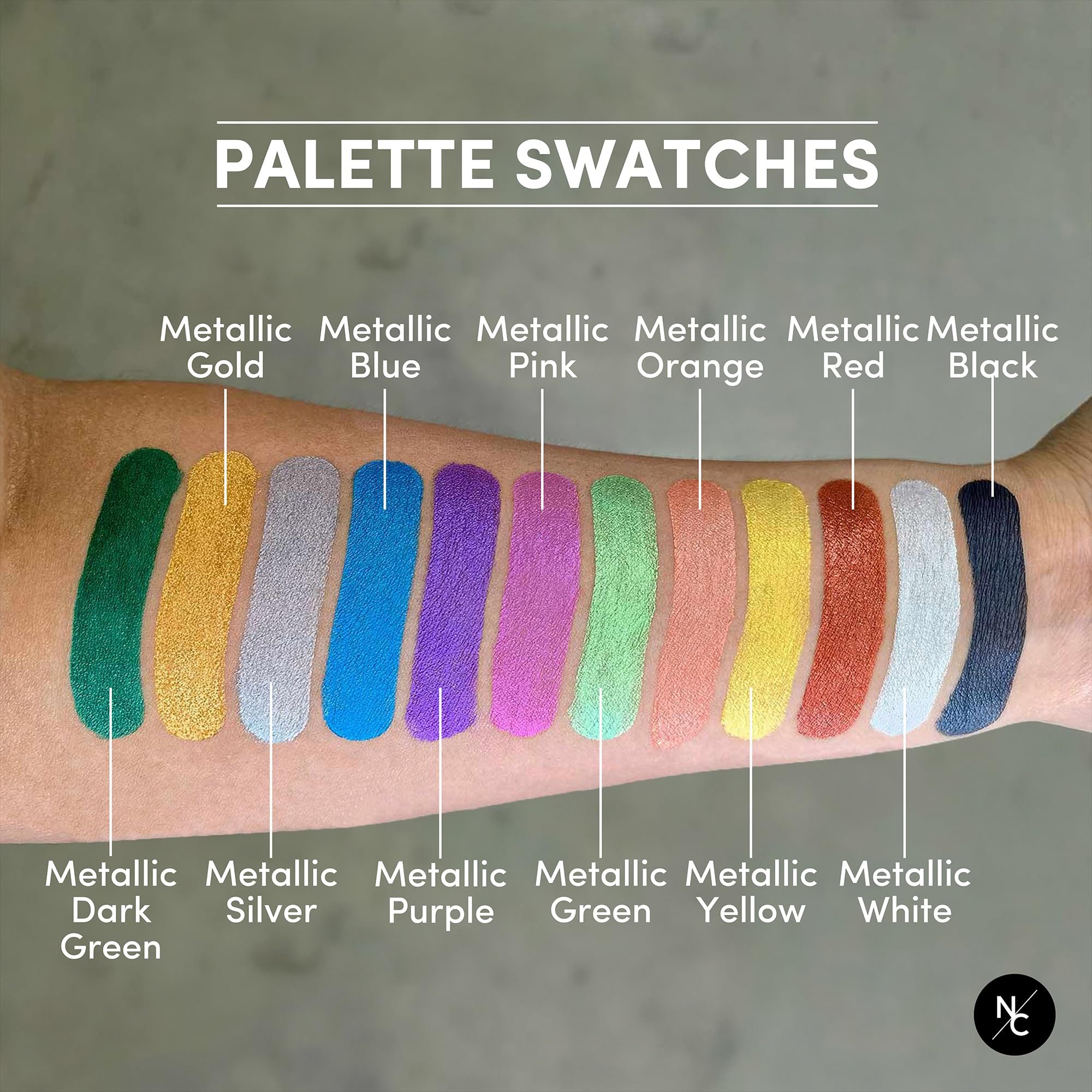 Narrative Cosmetics Metallic 12-Color Palette - Luxurious Water-Activated Makeup for Face & Body - Shimmering Shades for SFX, Cosplay, Theater, Film & TV Makeup Artists