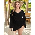 thumbnail image 4 of Plus Size Swimsuit Cover Ups for Women Boat Neck Crochet Cover Up Long Sleeve Sheer Beach Tunic Bathing Suit Cover Up Alsol Lamesa XL-5XL, 4 of 6