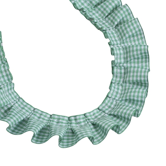 Scheam 1.57" x 5yd Green Gingham Ruffle Frilled Lace Fabric Edge,Plaid Pleated Ribbon Trim,Checkered Trimming for Home Decor Clothes Pillows Hats Cuffs DIY Sewing