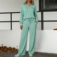 thumbnail image 5 of felwors Women's 2 Piece Sets Outfits Casual Long Sleeve Sweatsuits Polo Top and Wide Leg Pants Matching Sets Light Green, S, 5 of 8
