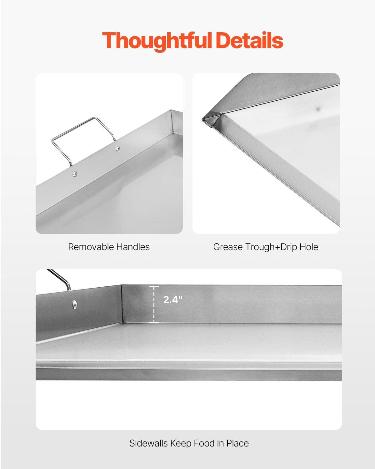 36x22 in Stainless Steel Flat Top Griddle for Gas Grill, Universal BBQ Grill Pan with X-Shaped Reinforcement, Grease Trough, Sidewalls, and Large Cooking Surface for Outdoor Cookware