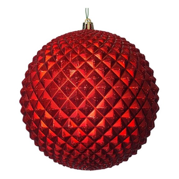 Pemberly Row 6" Plastic Durian Glitter Ball Ornaments in Red (Set of 4)