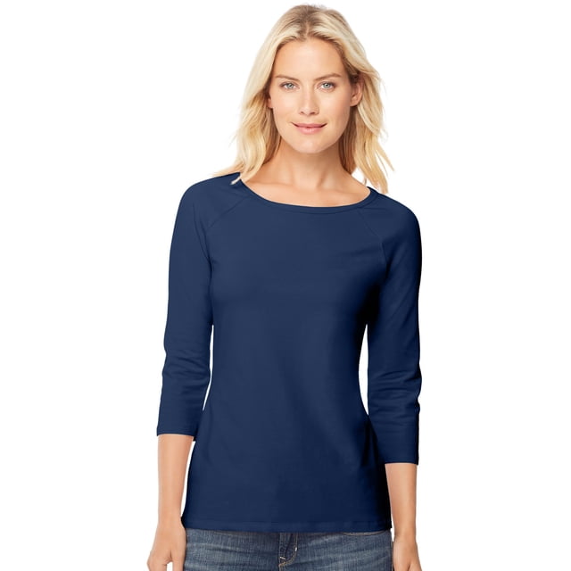 Hanes Tee-Shirt à Manches Raglan en Coton Extensible pour Femmes, P, Marine