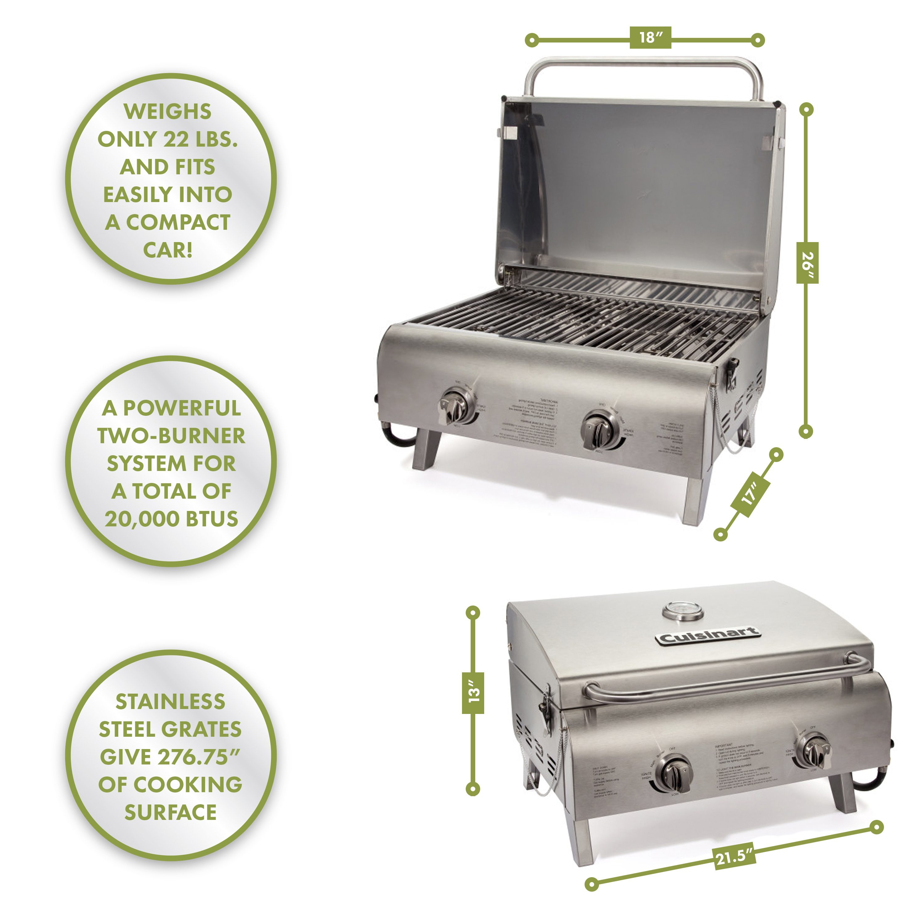 Cuisinart CGG-306 Chef's Style Stainless 2 Burner Tabletop Gas Grill, Silver - image 5 of 17