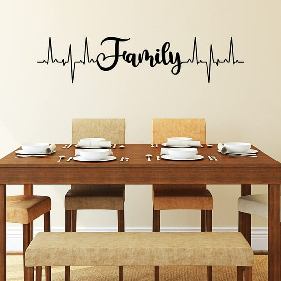 VWAQ Family Heartbeat Line Wall Decal Living Room Home Decor - 4.5"H X 20"W BLACK