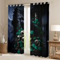 thumbnail image 2 of Homewish Skull Skeleton Raven Blackout Curtains,Green Rose Curtains Pack of 2 (42x84 Each),Happy Halloween Living Room Curtains, 2 of 6