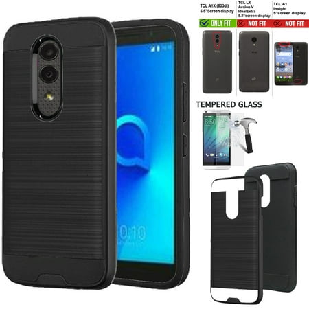 Smartphone Printer Case Phone Case for Straight Talk Alcatel TCL A1X Smartphone / A503DL Case Dual-Layered Slim Cover (Slim Black +Tempered Glass) ()