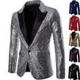 thumbnail image 4 of Wrtxtat Men's Shiny Sequin Blazer Sparkle Metallic Tuxedo Party Jacket Festival Party Prom Performance One Button Jacket Big and Tall Silver XXXL, 4 of 6
