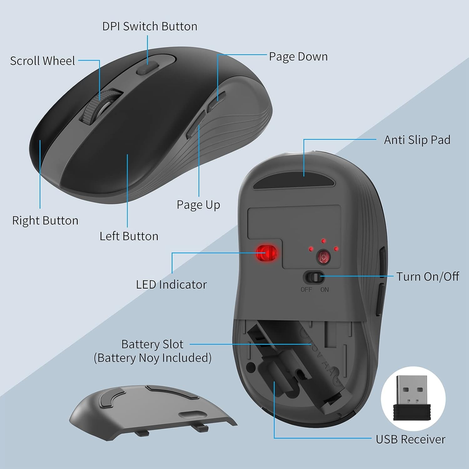 Marvo 2.4G Wireless Keyboard and Mouse Combo, Low Profile, Fluid Precise, Quiet, Tablet Holder,Gray