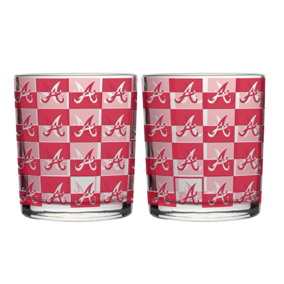 Logo Brands Atlanta Braves Two-Pack 12oz. Gridiron Stained Rocks Glass Set