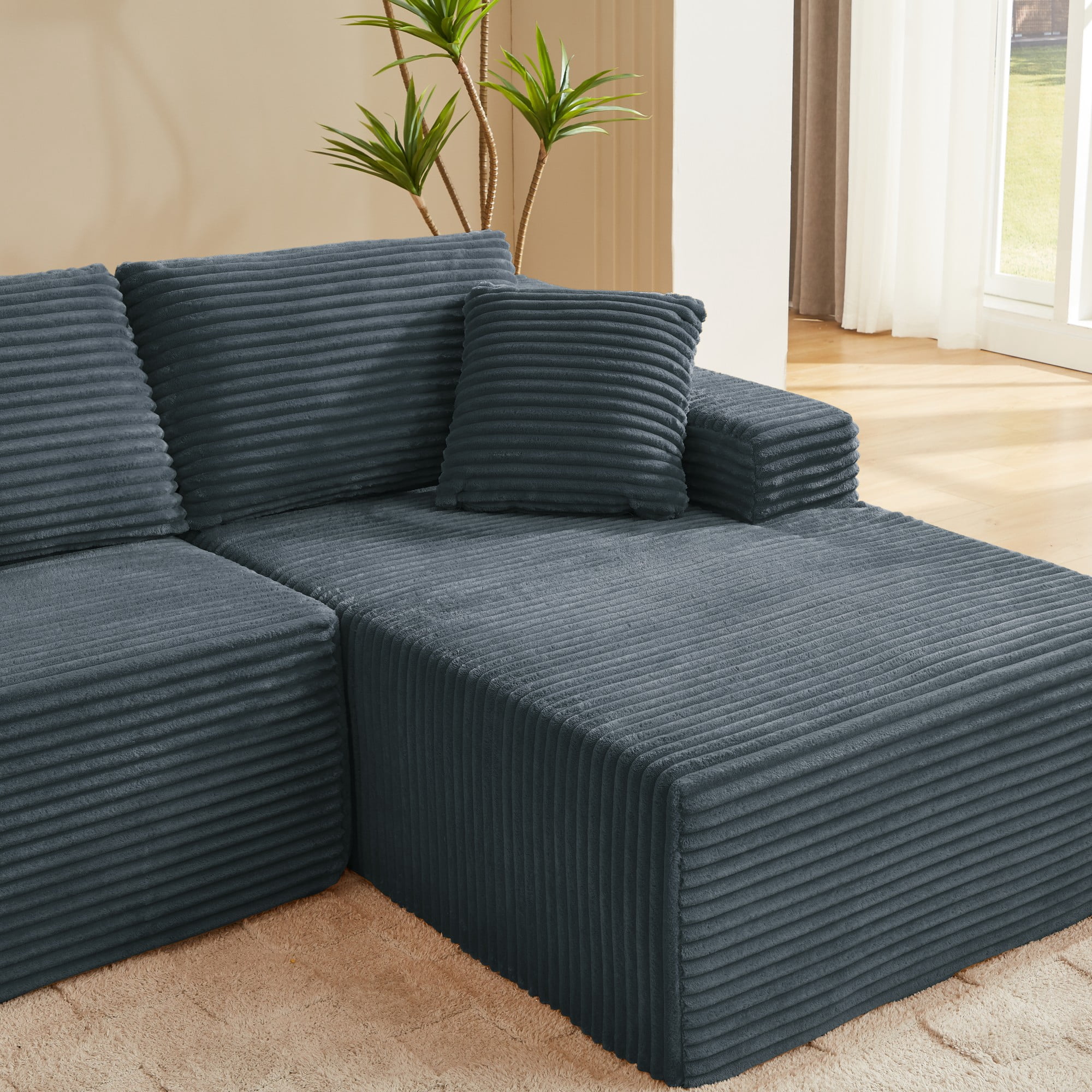 Aukfa 103" Modular Cloud Sectional Sofa, L-Shaped Boneless Couch with Right-Facing Chaise, Deep Seat Corduroy Sleeper Sofa for Living Room, Dark Gray