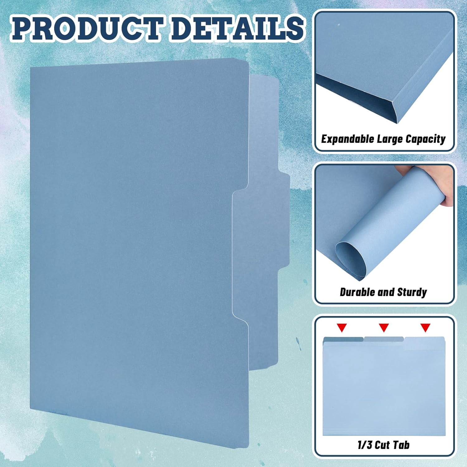 24 Pack Dusty Blue File Folders Letter Size 6 Colors Gradient Blue File Pockets with 1/3 Cut Tab for Home Office Classroom Supplies, 8.9 x 11.6 Inch